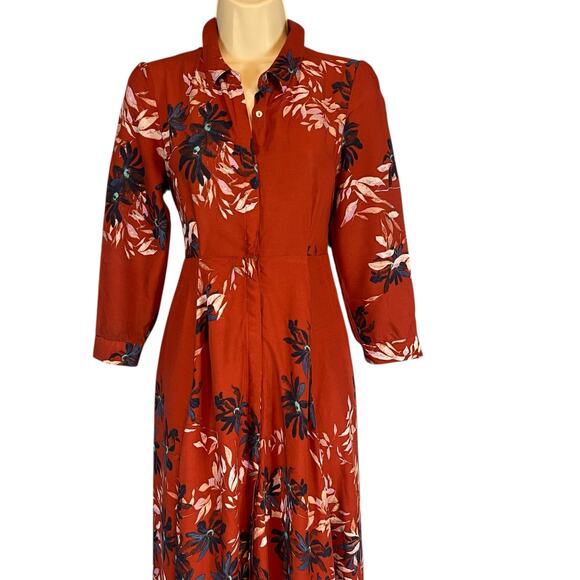 Free People After The Storm Brick Red Floral Print Boho Maxi Shirt Dress Size 0 - Picture 7 of 11